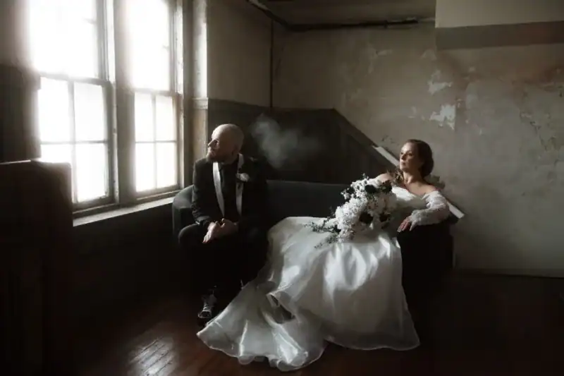 NHP Wedding Venue North Georgia black couch couple photos